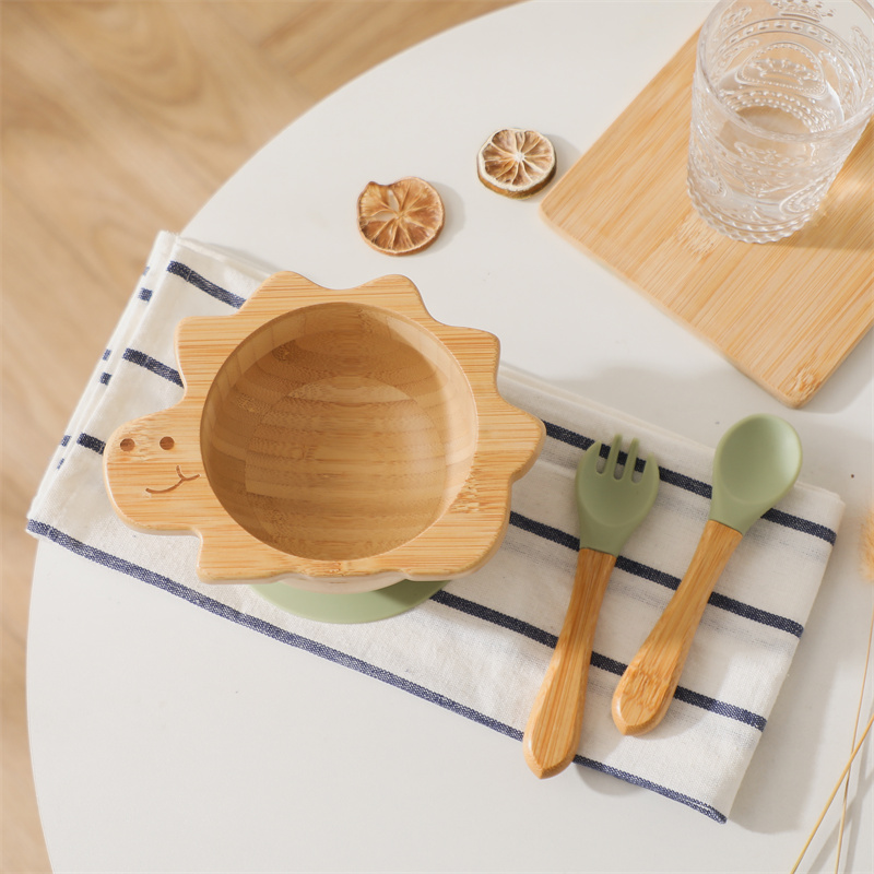 Baby Food Dispensing Spoon - طفل خشبي ديناصور أدوات المائدة مجموعة