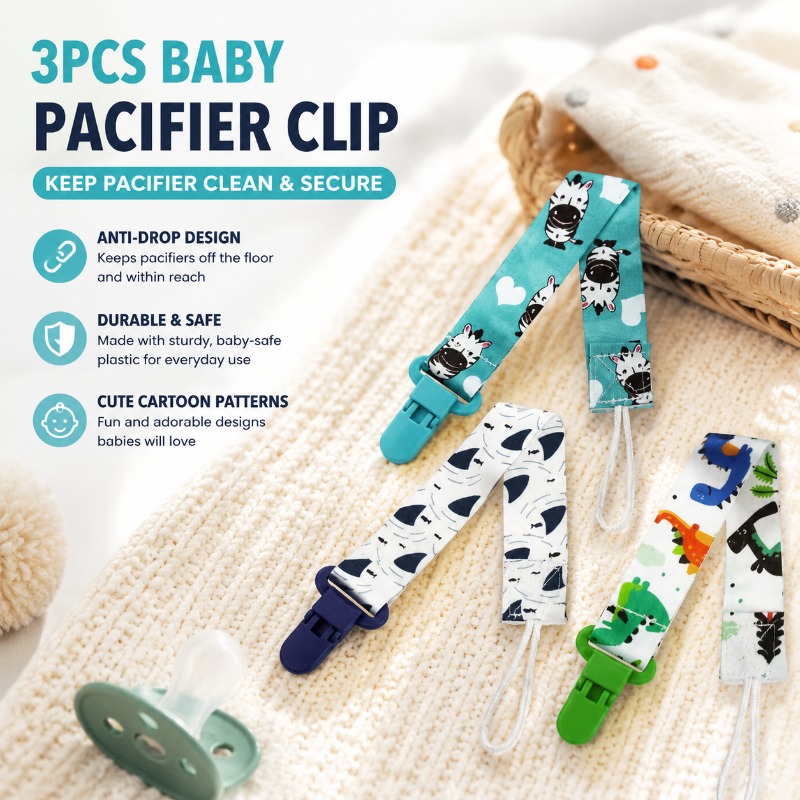 Baby Food Pacifier - 3 قطع مشبك لهاية الأطفال بنمط