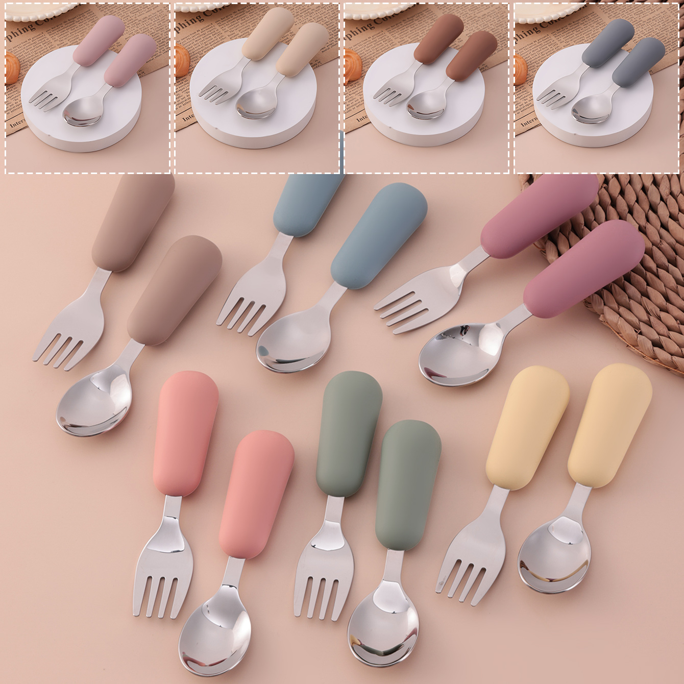 Baby Food Utensils - لون الاطفال 2 قطعة شوكة من