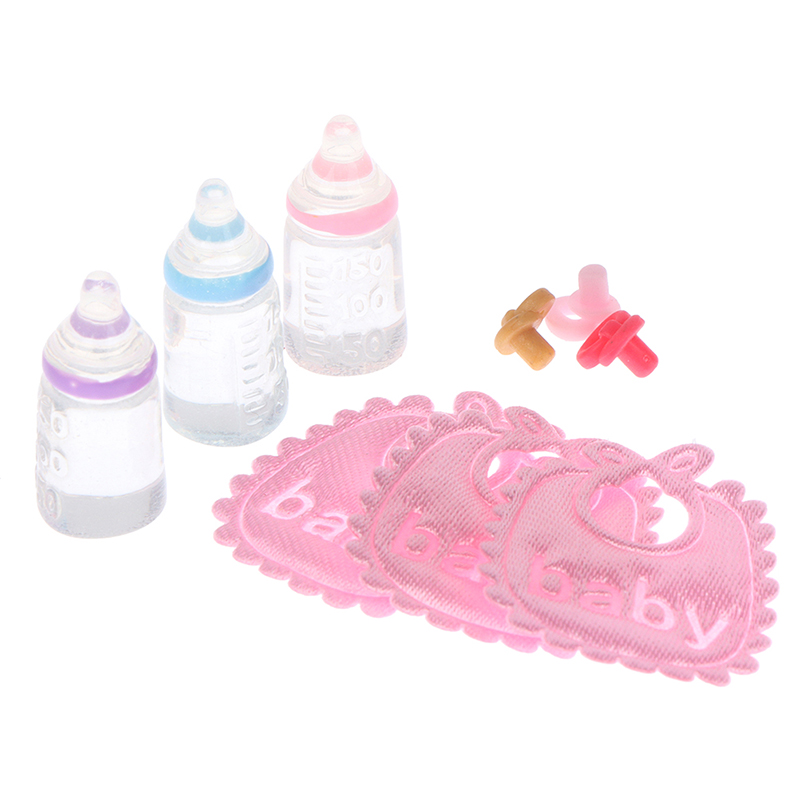Baby Food Pacifier - مجموعة زجاجات الطفل المصغرة والمريلات ،
