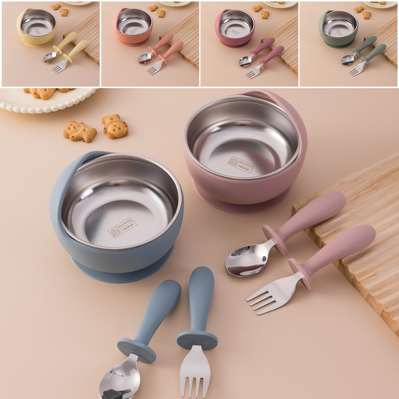 Baby Food Dispensing Spoon - لون الاطفال 3 قطعة الفولاذ المقاوم
