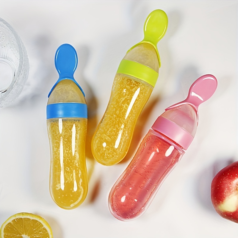 Baby Food Dispensing Spoon - زجاجة سيليكون لتغذية الأطفال مع ملعقة،